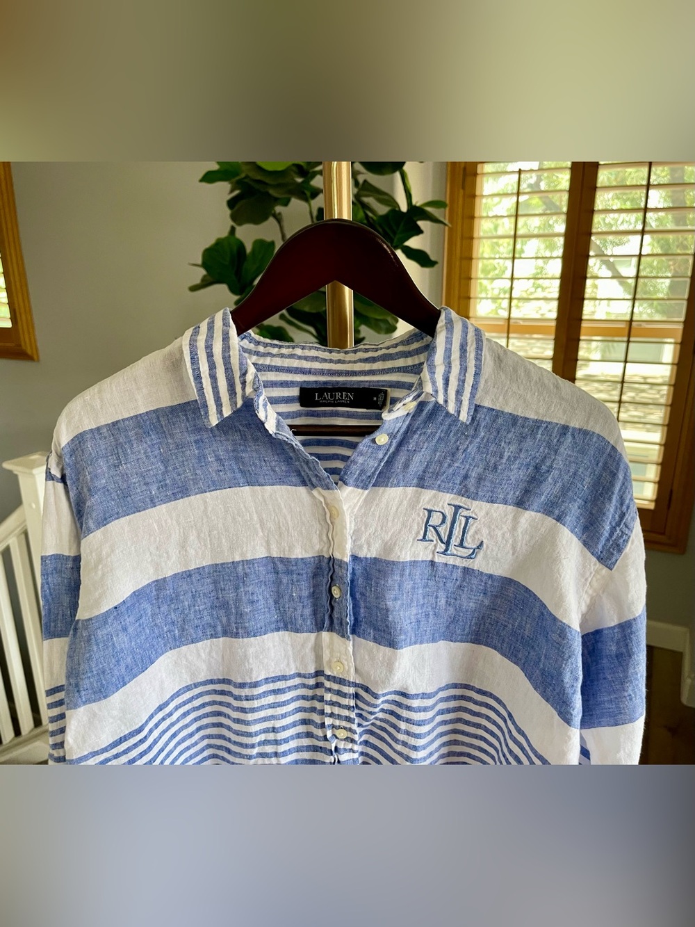 Lauren Ralph Lauren Black Label Women Striped Oversize Linen Shirt Size M - Picture 5 of 9